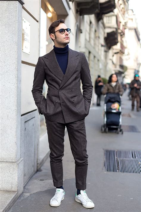 men formal wear with sneakers.